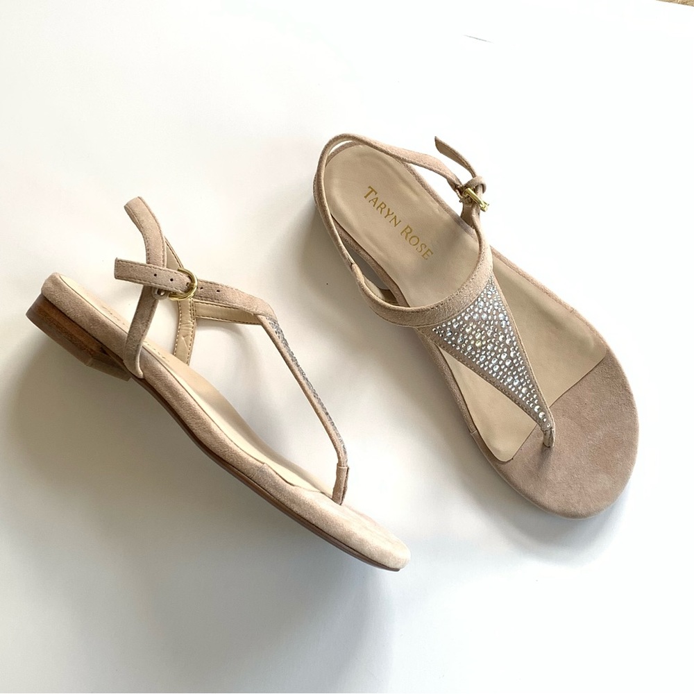 Taryn Rose suede thong flat sandals w/ rhinestone embellishment new in box sz6
